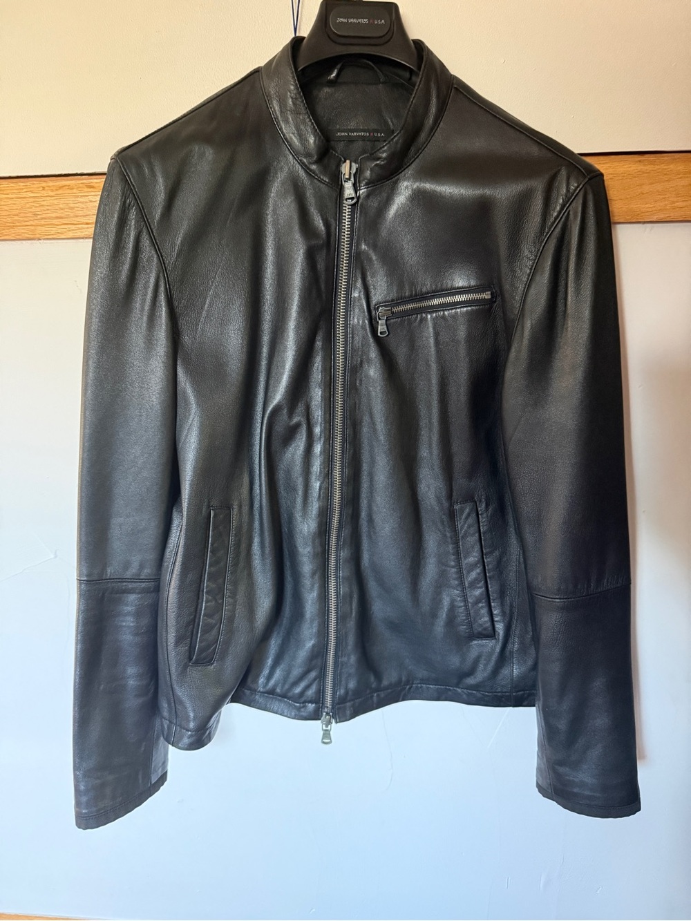 John Varvatos Black Leather Motorcycle Jacket - Men